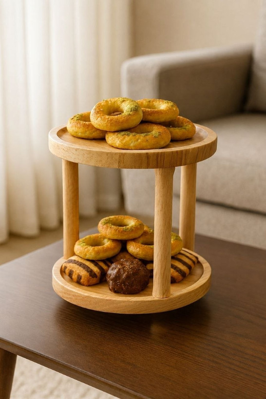 شیرینی خوری چوبی دو طبقه گرد