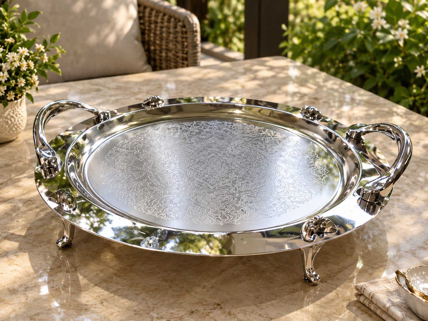 سینی استیل پایه دار گرد