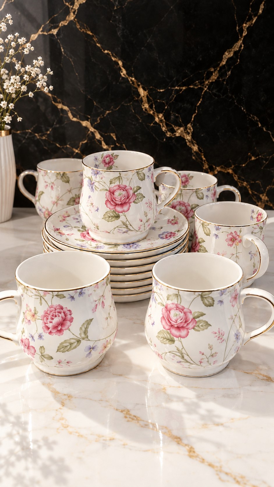 فنجان نعلبکی چای خوری گلدار کد145